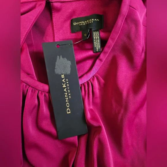 Donna Karan Fuchsia Midi Dress with Puff Sleeves - Picture 9 of 9